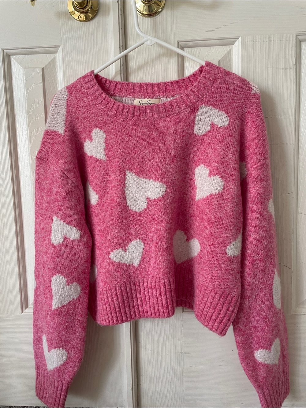 Pink cropped heart sweater